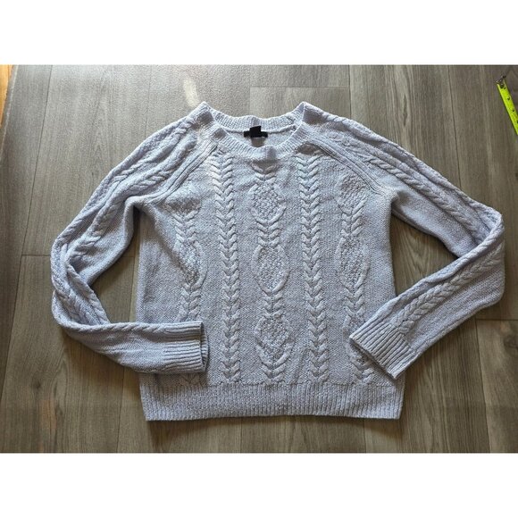 H&M Womens Cable Knit Sweater M Light Blue Acrylic Mohair Blend Crew Neck - Picture 3 of 7